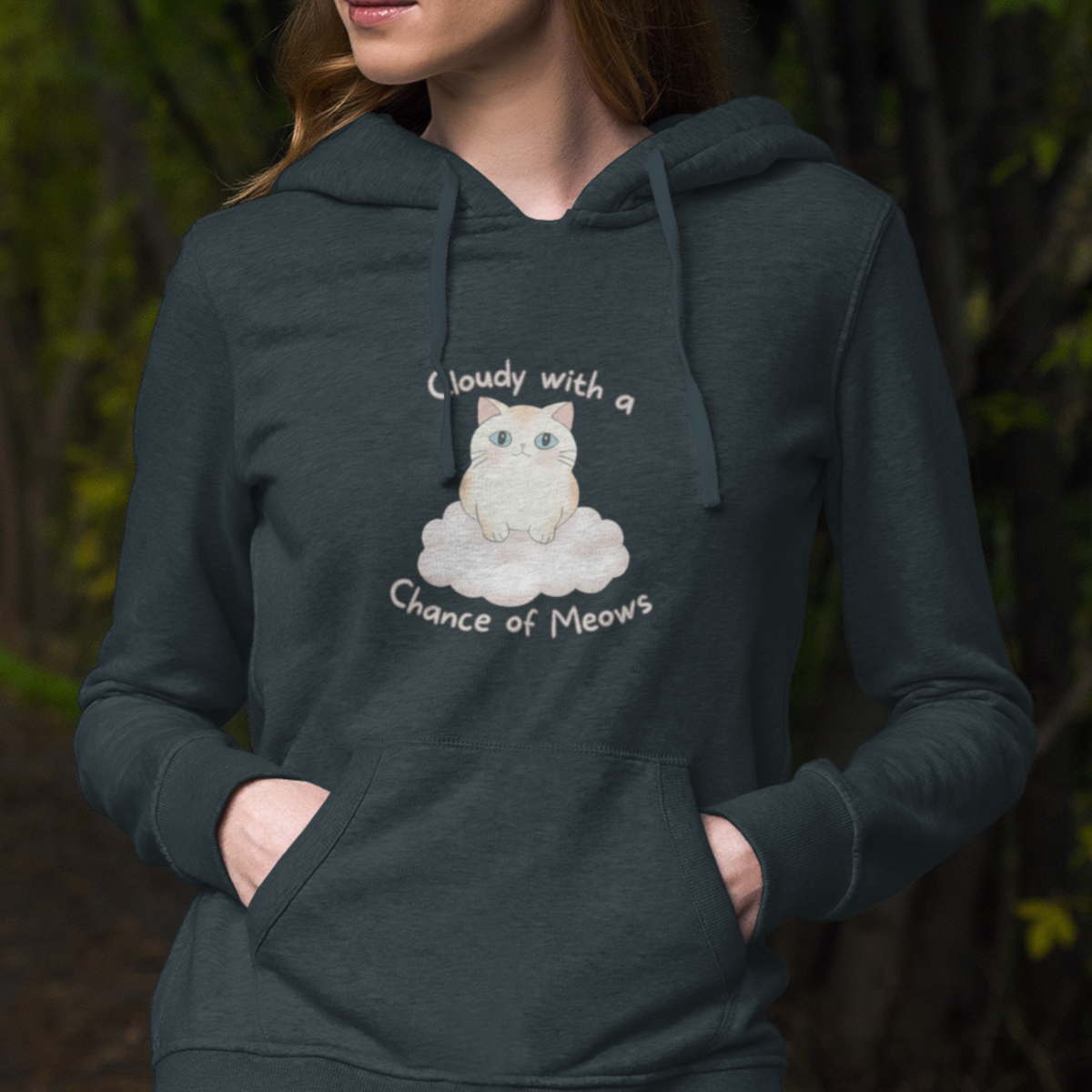 Cat Hoodie: Cloudy with a Chance of Meows - Cute Chubby Cat Art on