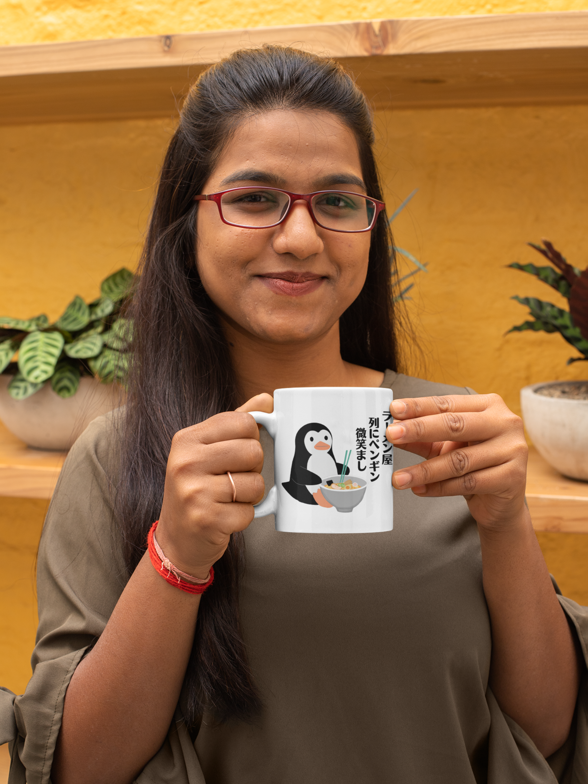 Penguin Coffee Mug: Charming Ramen Shop Haiku - Smiling Penguin