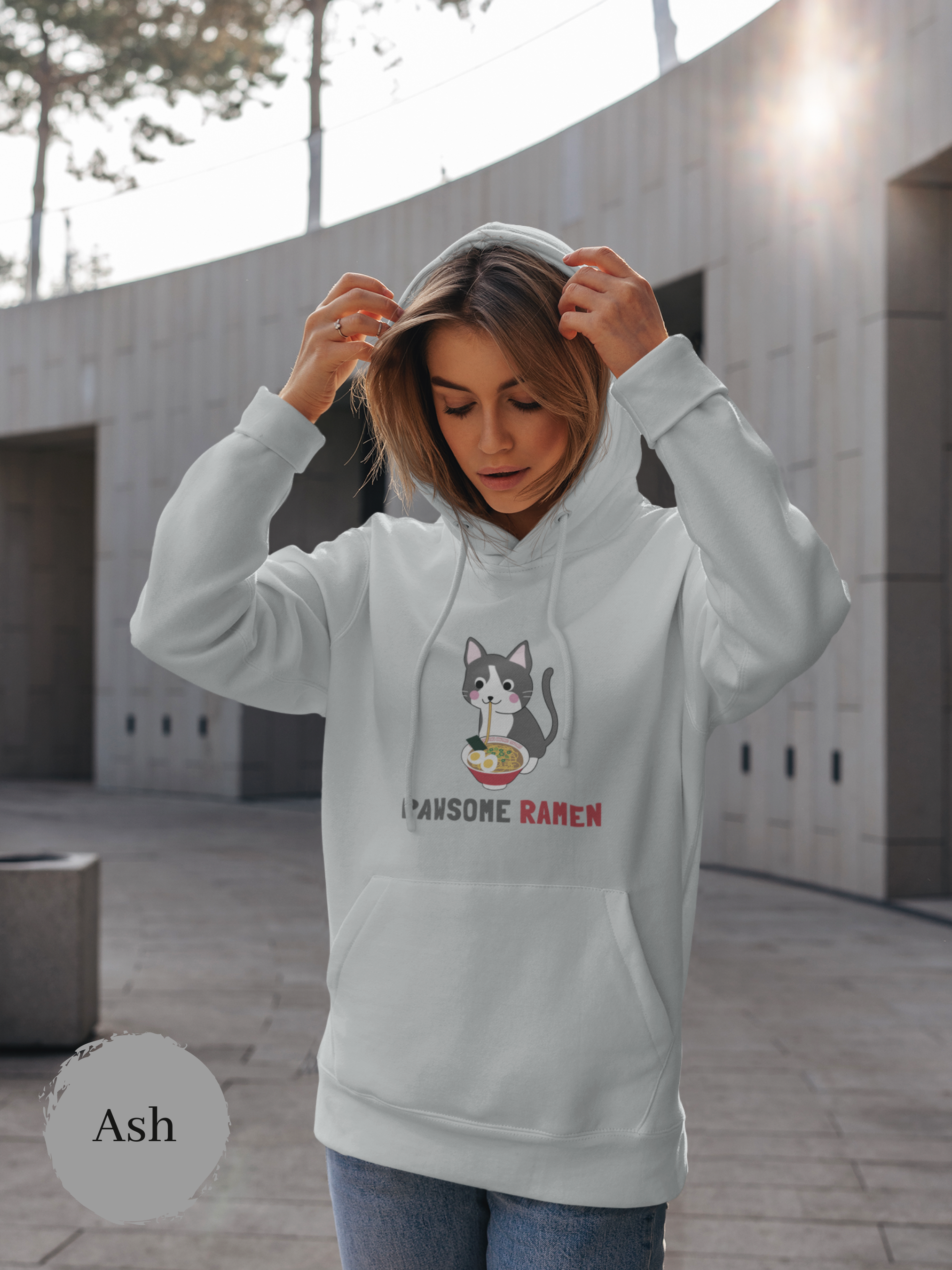 Ramen Noodle Hoodie featuring Adorable Cat and Ramen Bowl Design