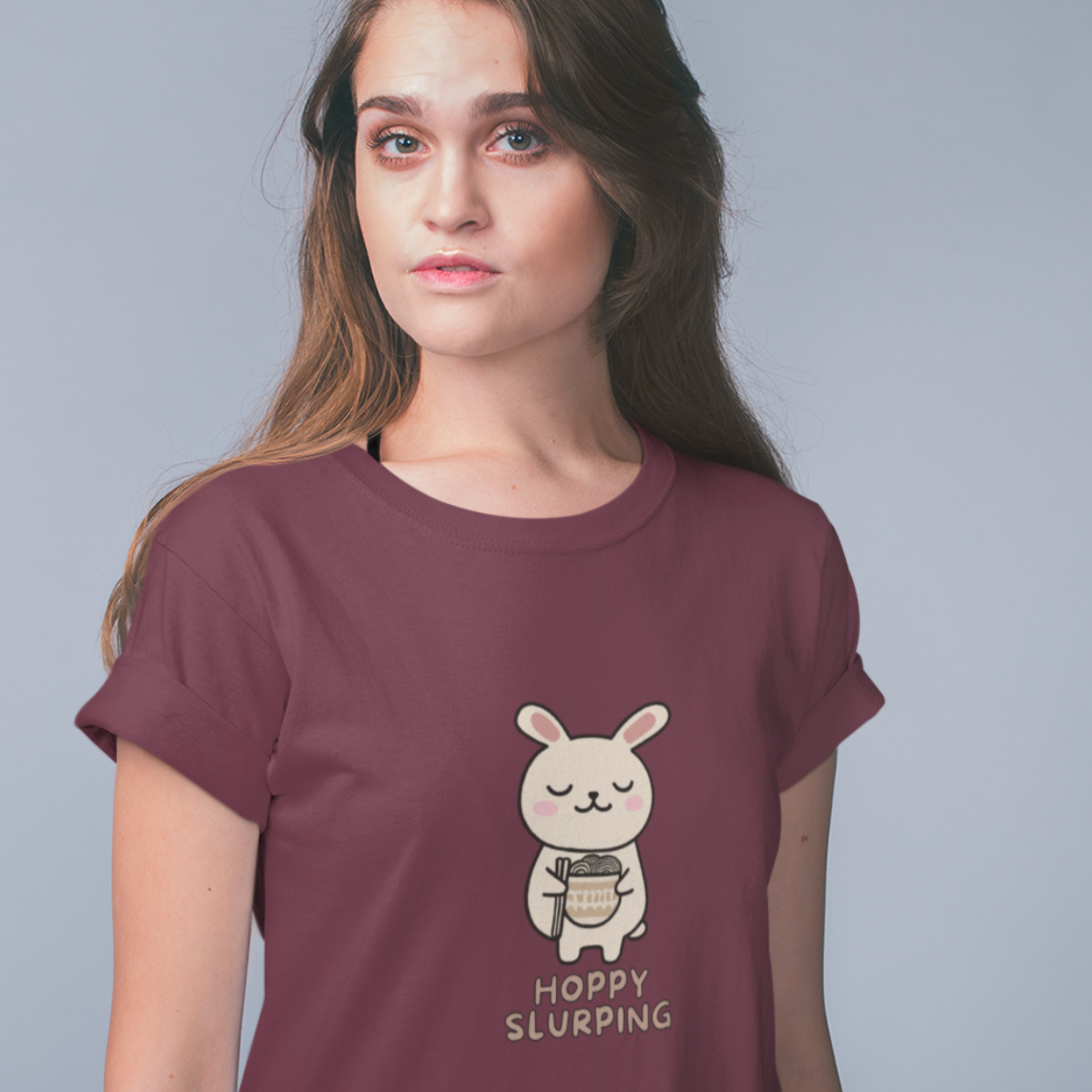 Ramen T-Shirt: Hoppy Slurping Japanese Foodie Shirt with Cute Bunny and Ramen Art