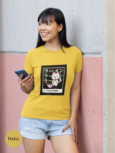 Ramen T-shirt: Lucky Cat I Love Ramen with Maneki Neko Illustration - Japanese Foodie Shirt with Ramen Art