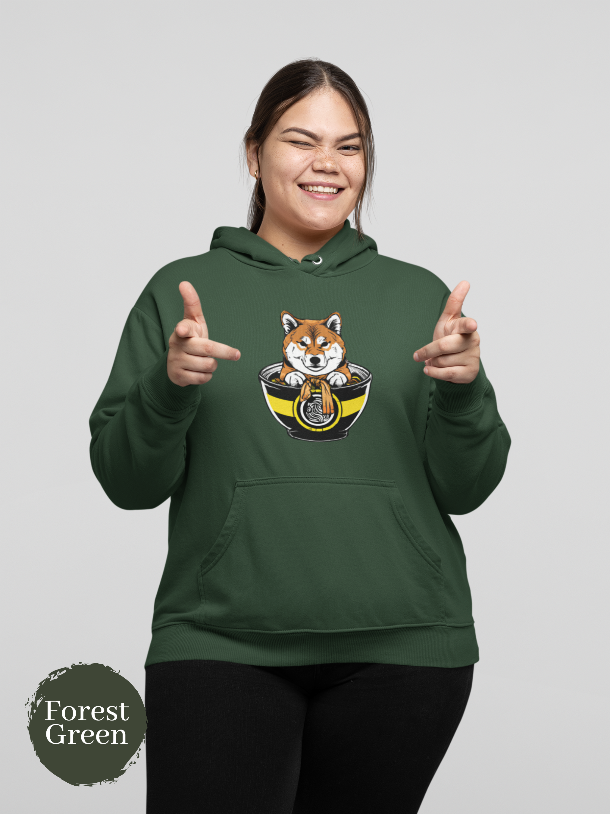 Ramen Hoodie: Grumpy Shiba Inu Guards His Noodles Asian Food Hoodie with Ramen Art and Pun Design