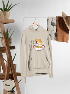 Ramen Hoodie: Japanese Haiku Foodie Sweatshirt with Cute Shiba Inu Illustration Eating Ramen Bowl - Asian Food Hoodie with Ramen Art