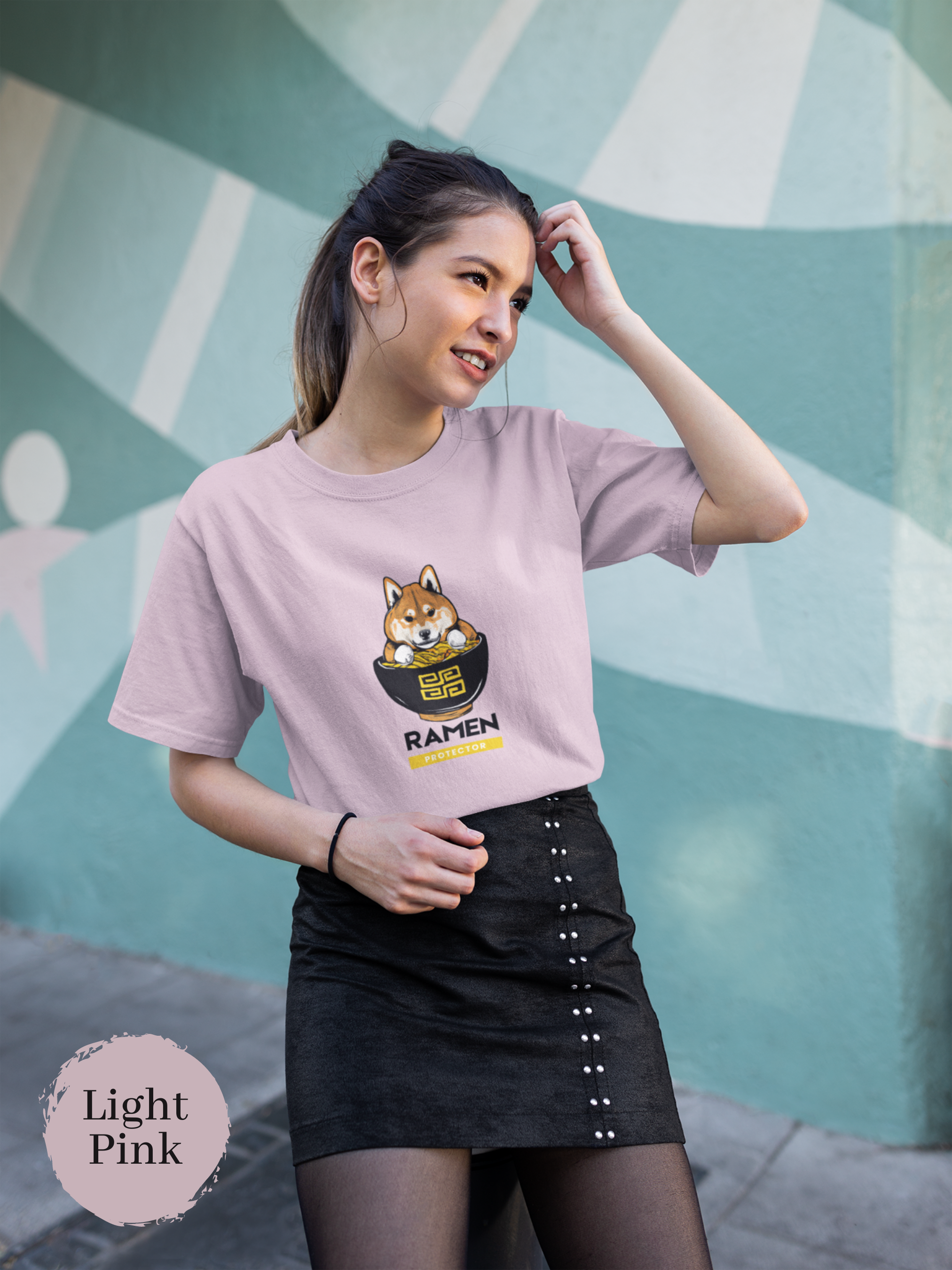 Ramen Protector T-Shirt: Japanese Foodie Shirt with Shiba Inu Guarding Ramen Bowl - Ramen Art