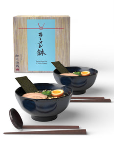 Ceramic 7.1" Japanese Ramen Bowls (Geometric Indigo)