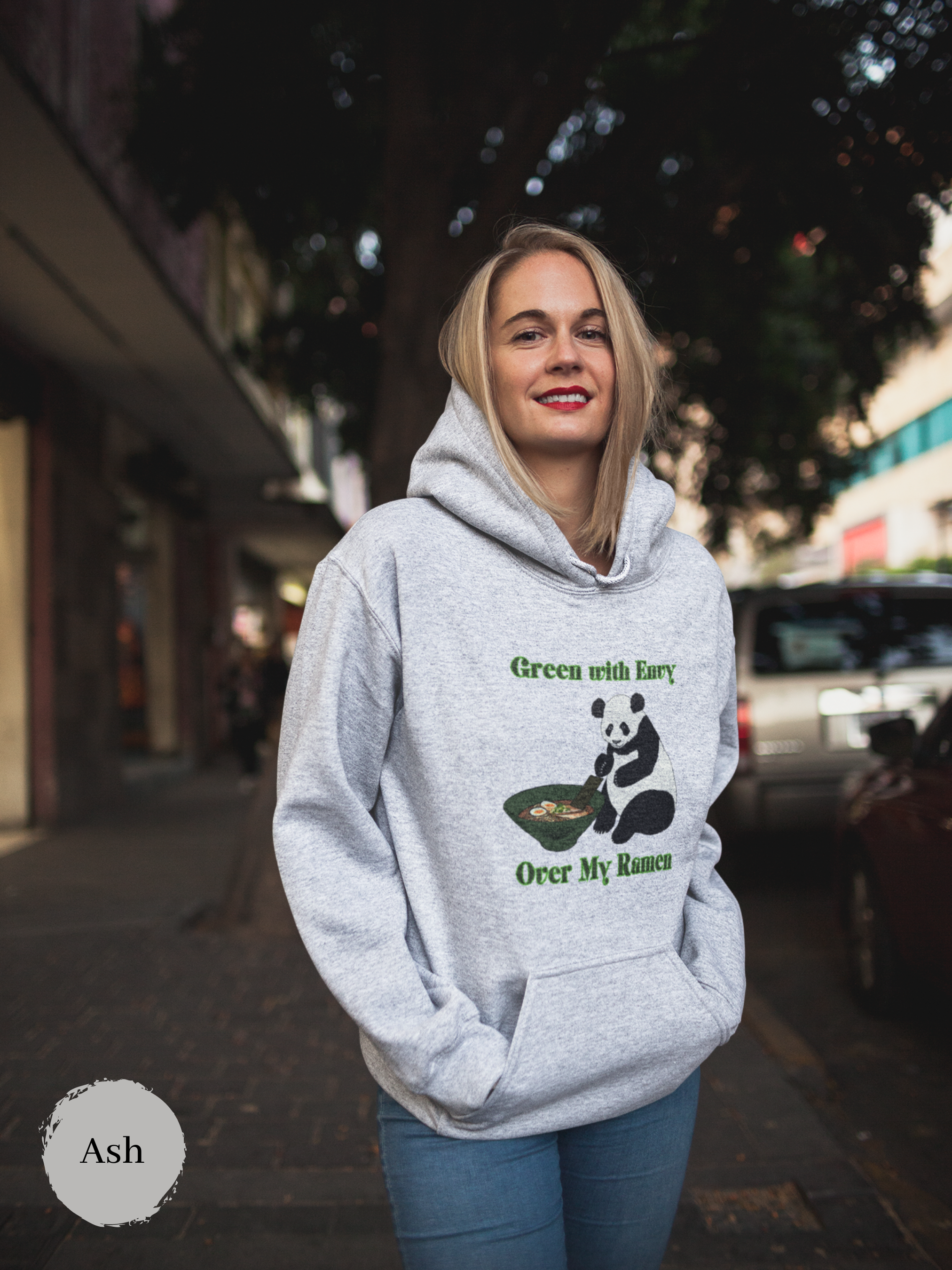 Ramen Hoodie: Green with Envy Over My Ramen Panda Sweatshirt - Foodie and Pun Hoodie with Ramen Art